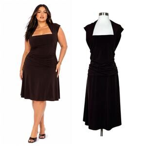 Ashley Stewart | Y2K Vintage Dark Brown Ruched Knee Length Dress Plus Size 18